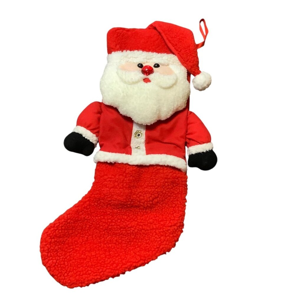 Vtg Santa Claus‎ Plush Christmas Stocking Musical Lights Up Battery Operated 21”